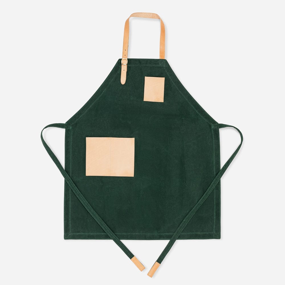 Waxed Cotton Twill Apron in Hunter Green & Natural