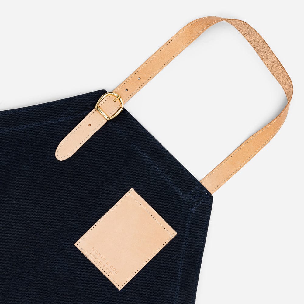 Waxed Cotton Twill Apron in Navy & Natural