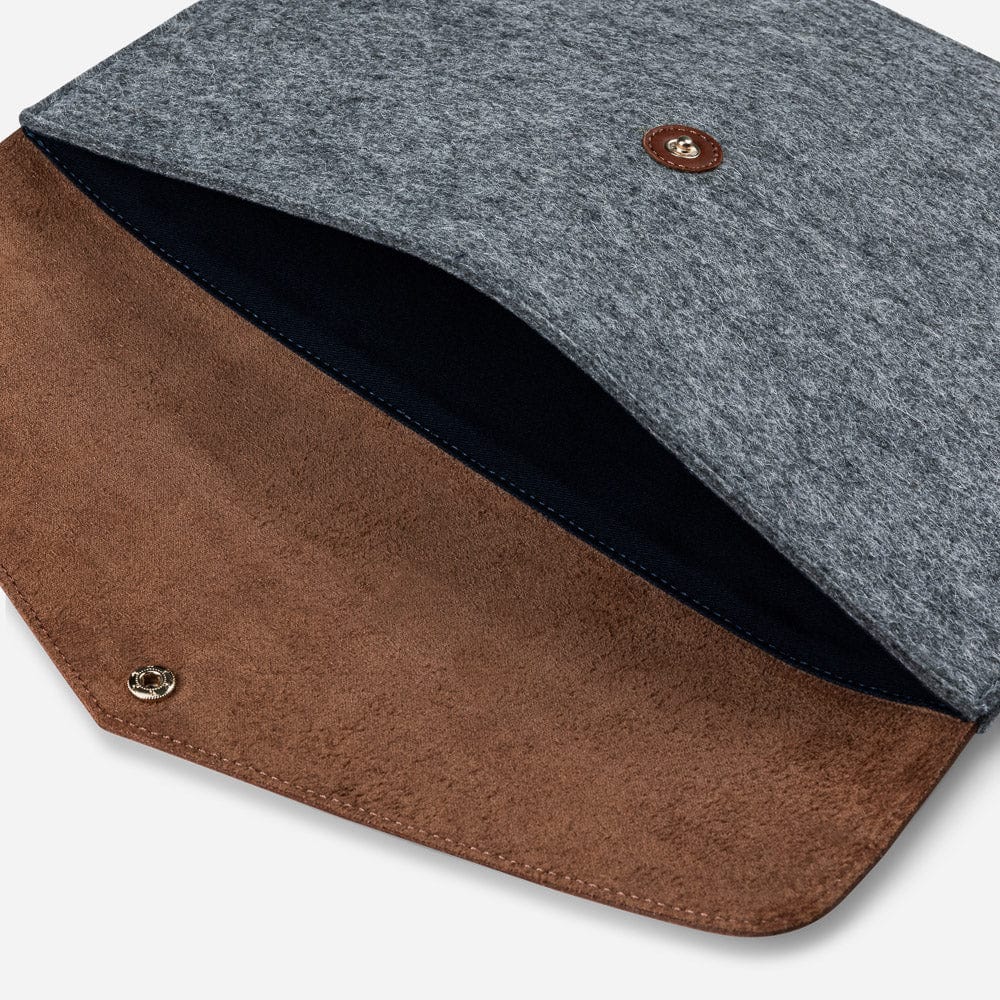 Merino Wool 13" Laptop Folio in Grey & Cognac