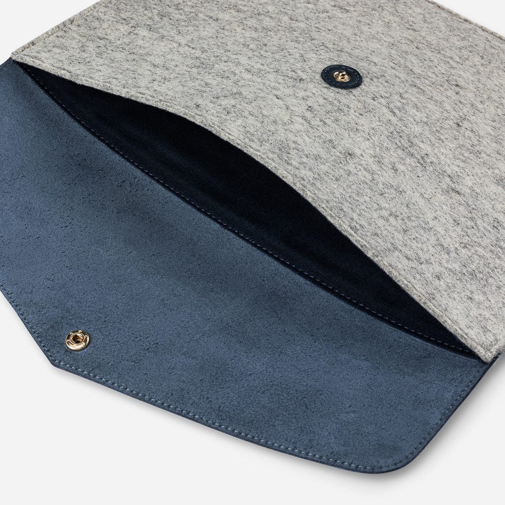 Merino Wool 13" Laptop Folio in Light Grey & Navy