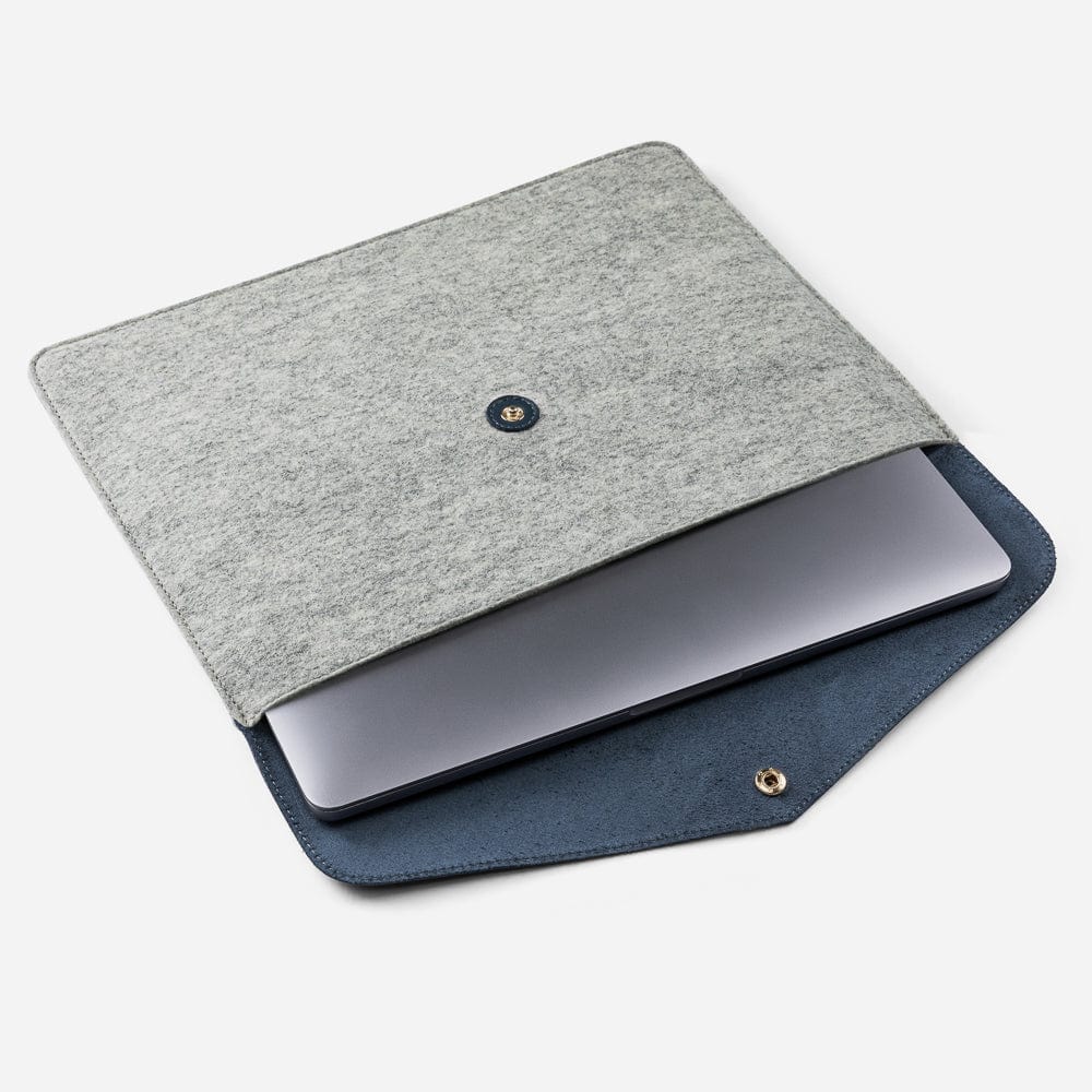 Merino Wool 13" Laptop Folio in Light Grey & Navy