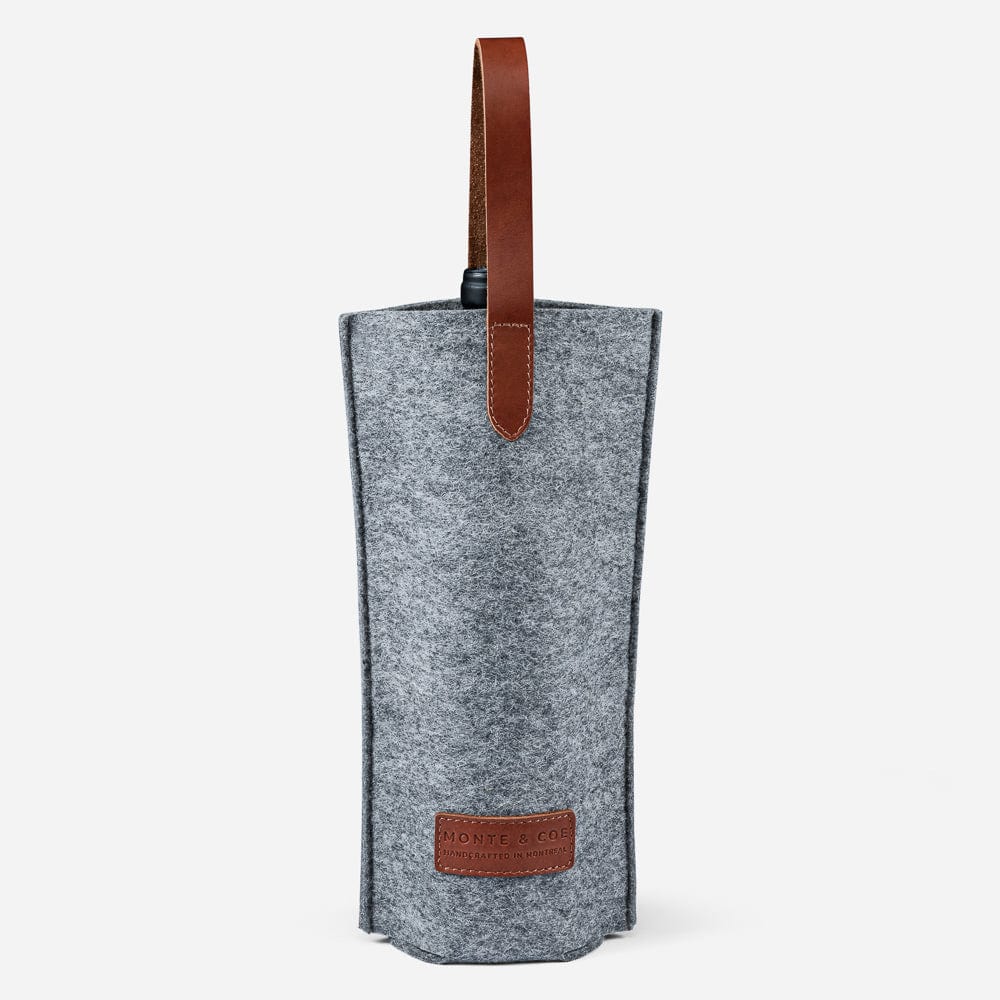 Merino Wool Wine Tote in Grey & Cognac