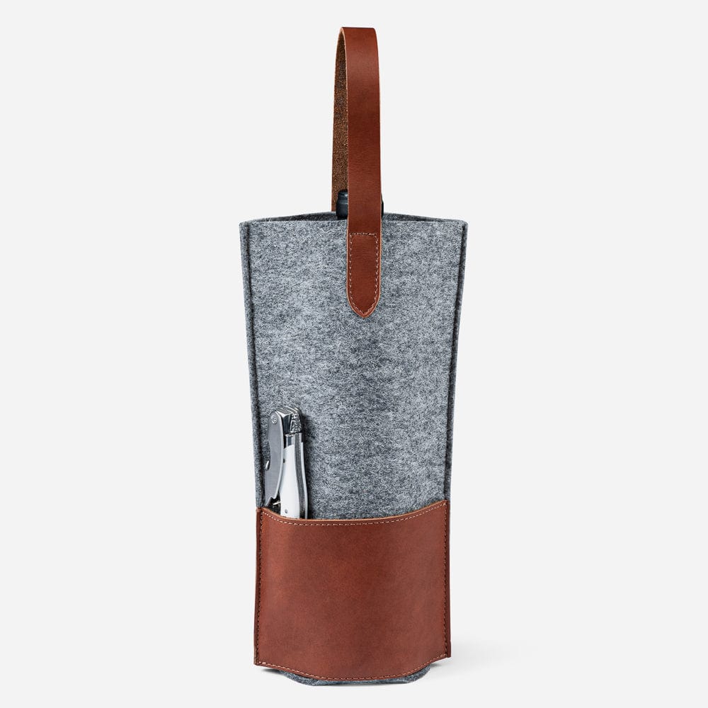 Merino Wool Wine Tote in Grey & Cognac