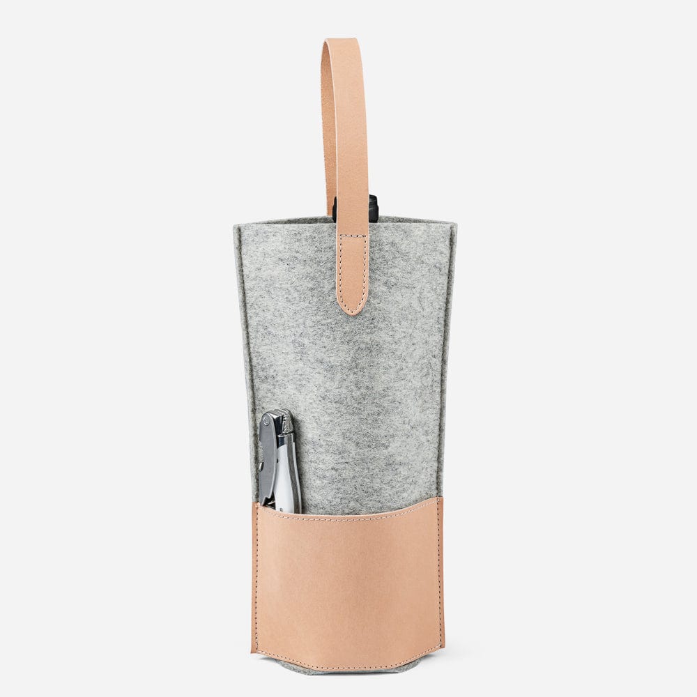 Merino Wool Wine Tote in Light Grey & Natural