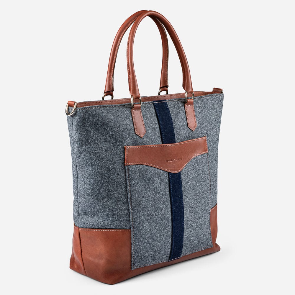 Italian Wool Tote in Dark Grey & Cognac