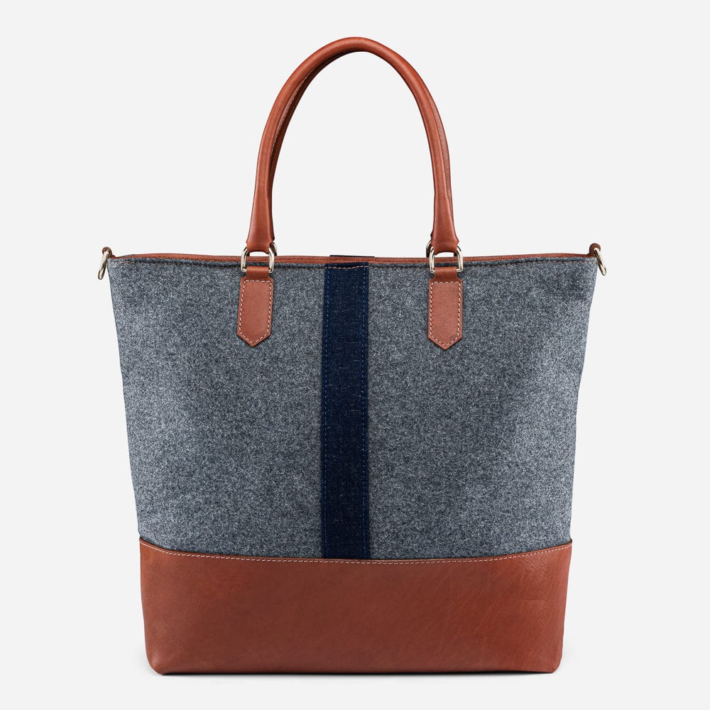 Italian Wool Tote in Dark Grey & Cognac