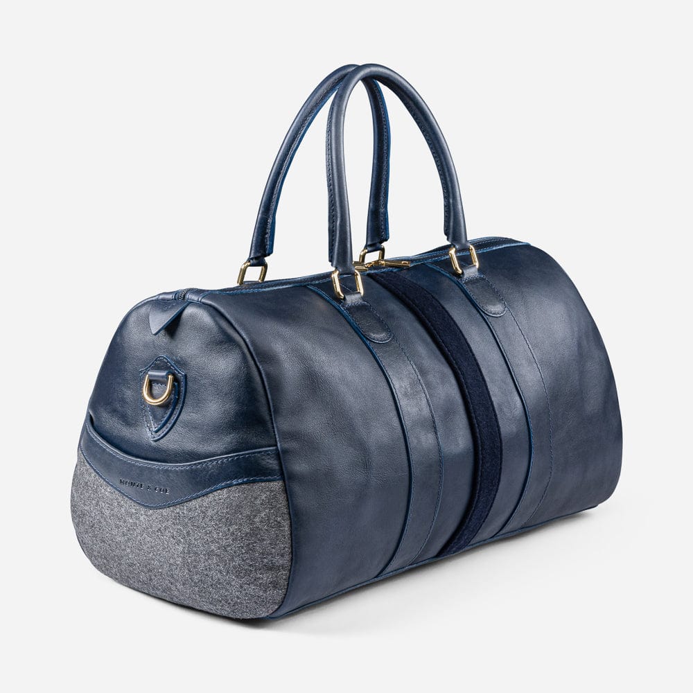 Leather Weekender in Navy