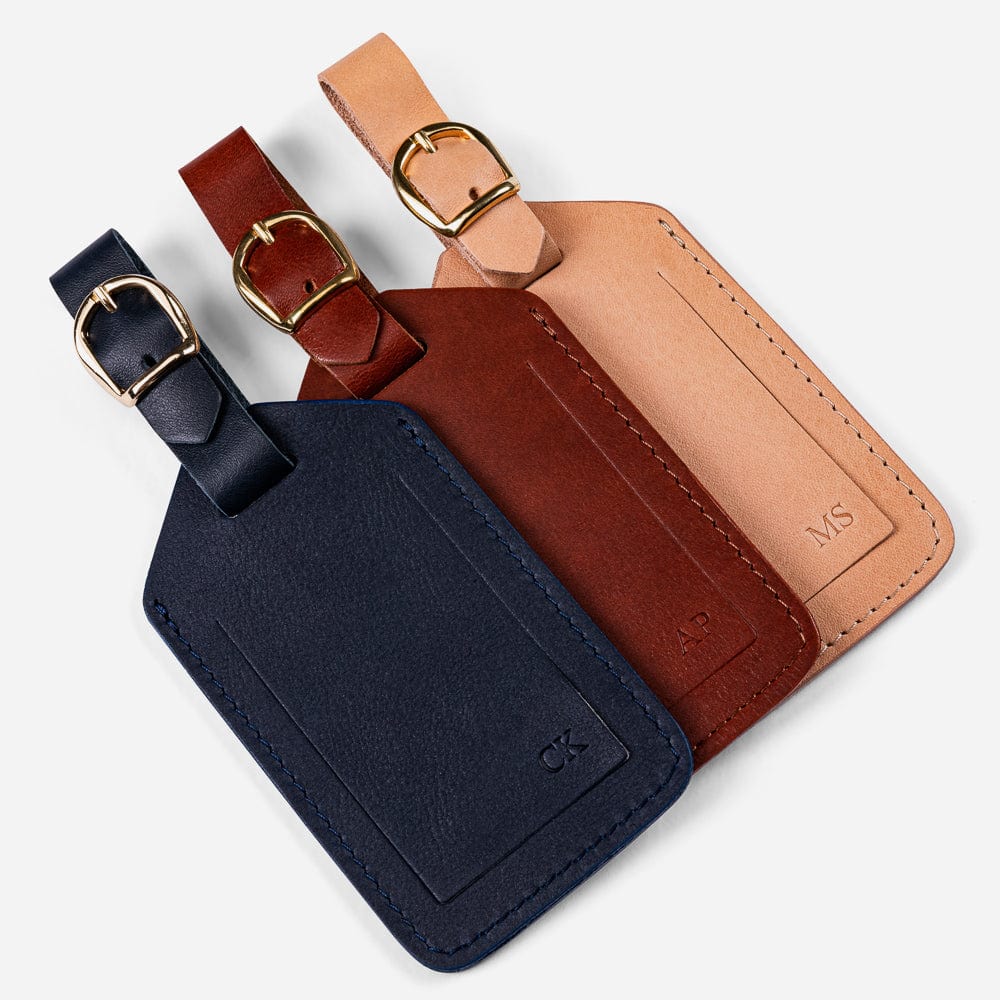 Leather Luggage Tag in Navy