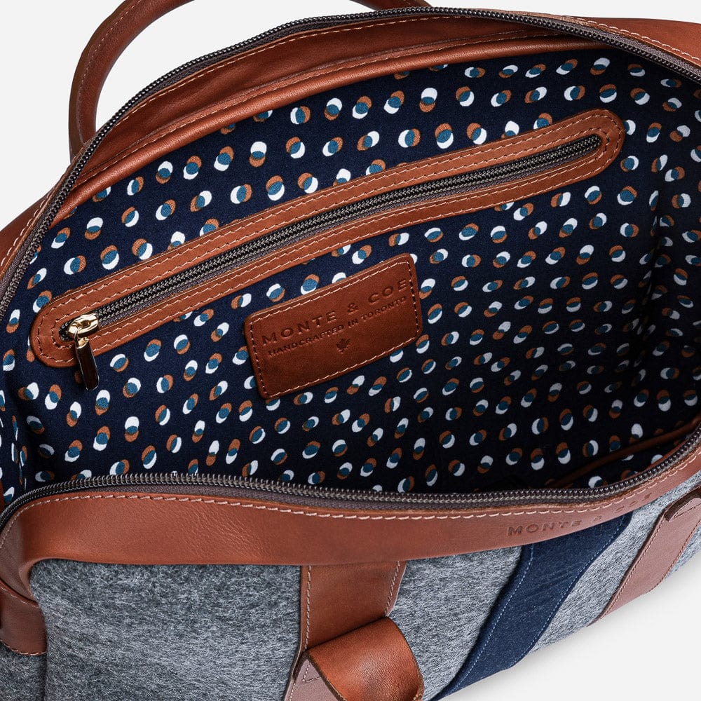 Italian Wool Briefcase in Grey & Cognac