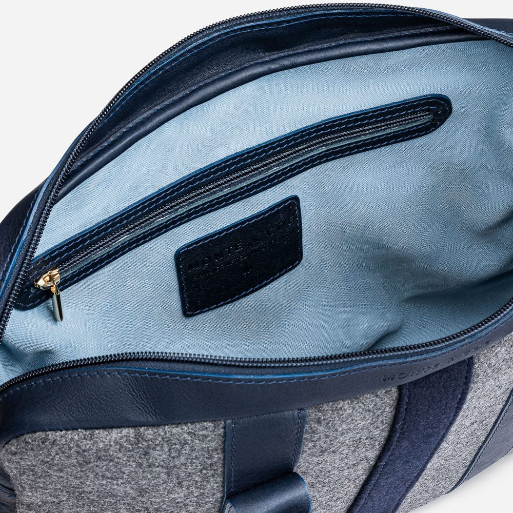 Italian Wool Briefcase in Grey & Navy