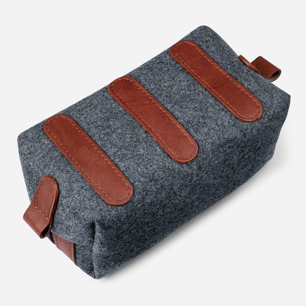 Italian Wool Dopp Kit in Grey & Cognac