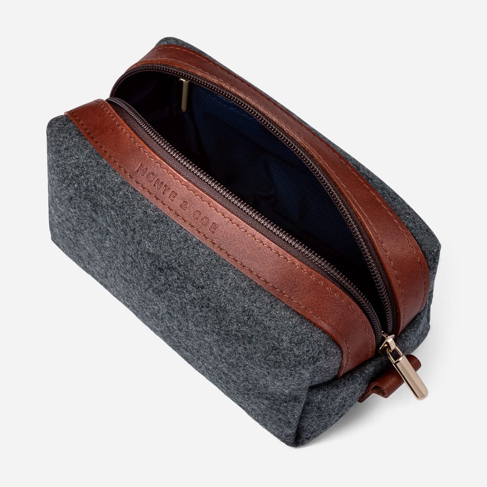 Italian Wool Dopp Kit in Grey & Cognac