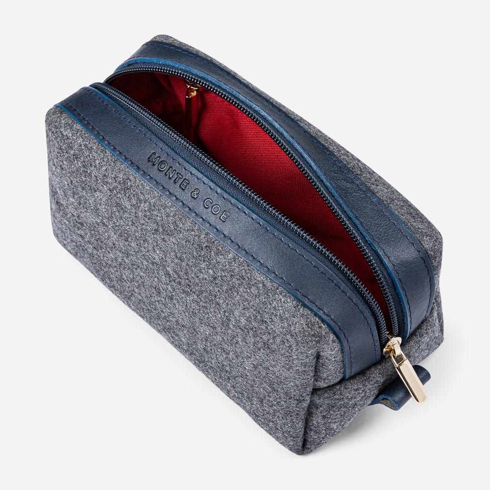 Italian Wool Dopp Kit in Grey & Navy