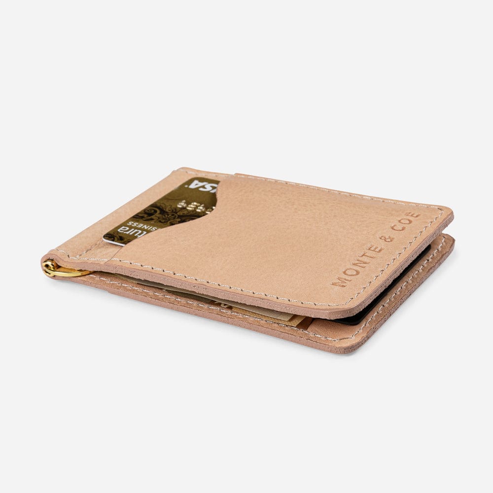 Leather Wallet with Money Clip in Nude