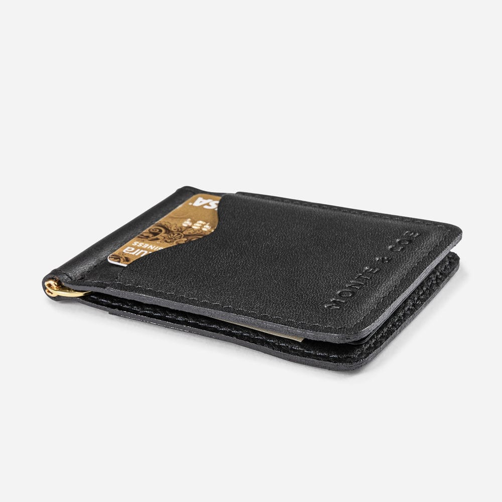 Leather Wallet with Money Clip in Black