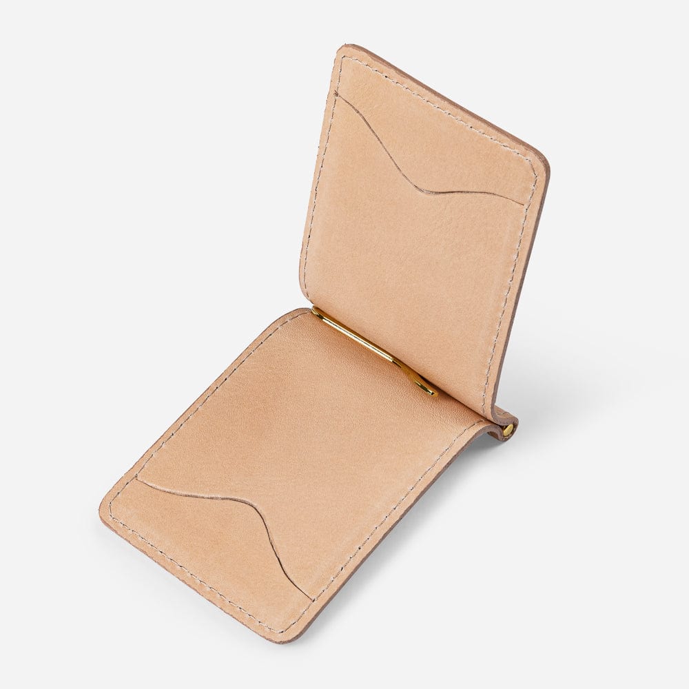 Leather Wallet with Money Clip in Natural