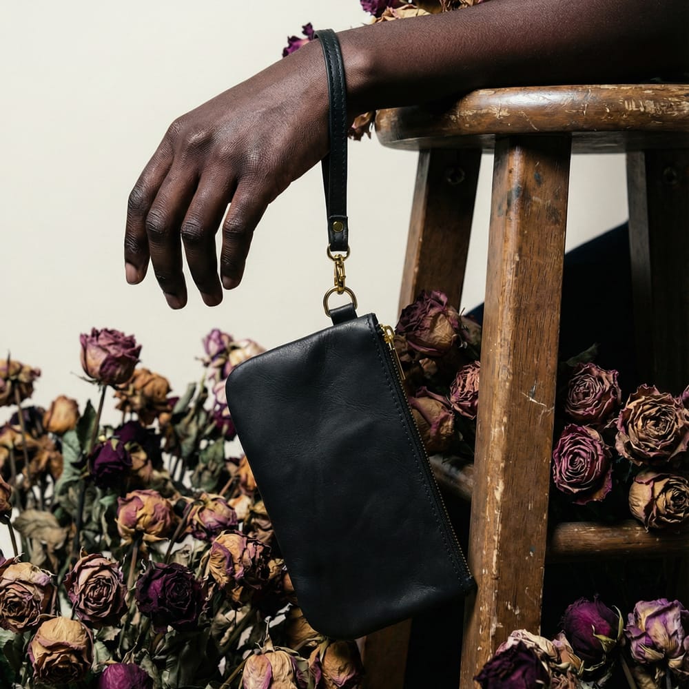 Leather Wristlet in Black