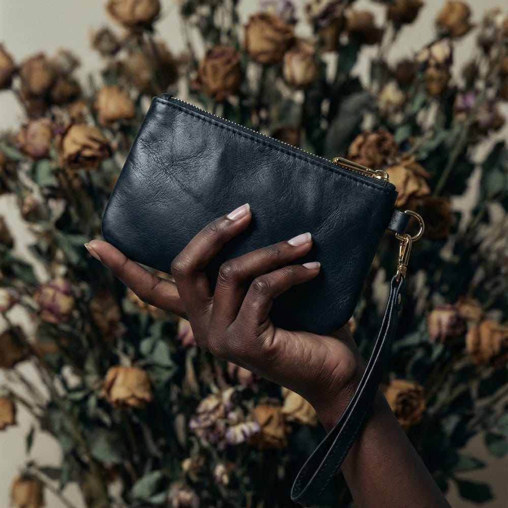 Leather Wristlet in Black