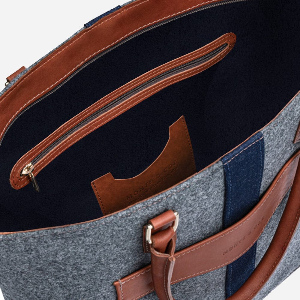 Italian Wool Tote in Grey & Cognac