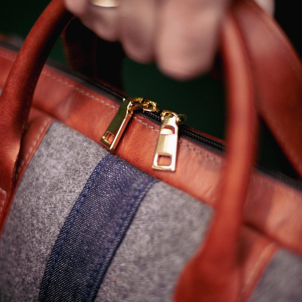 Italian Wool Briefcase in Grey & Cognac