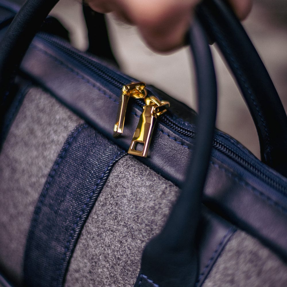 Italian Wool Briefcase in Grey & Navy