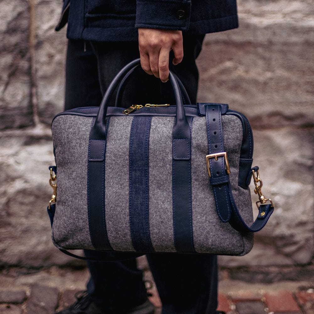 Italian Wool Briefcase in Grey & Navy