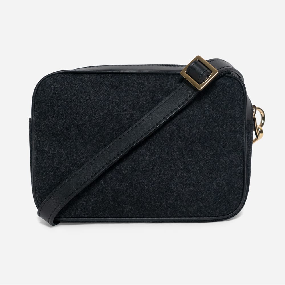 Black Italian Wool Crossbody Bag, front view