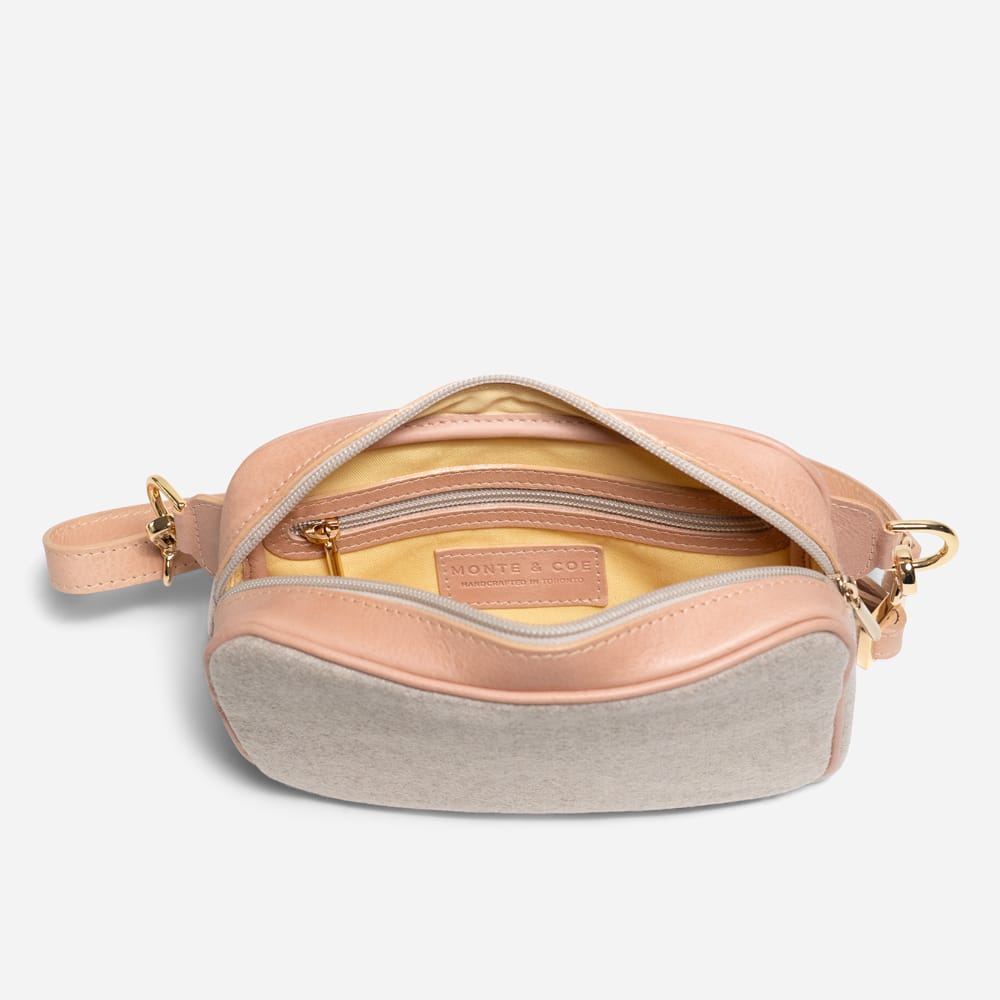 Natural Italian Wool Crossbody Bag, overhead view of the interior