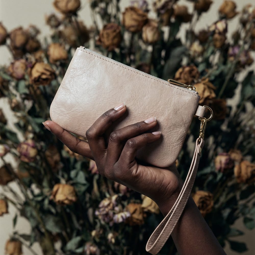 Leather Wristlet in Natural