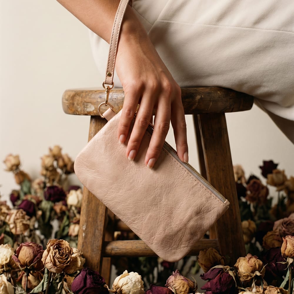 Leather Wristlet in Natural