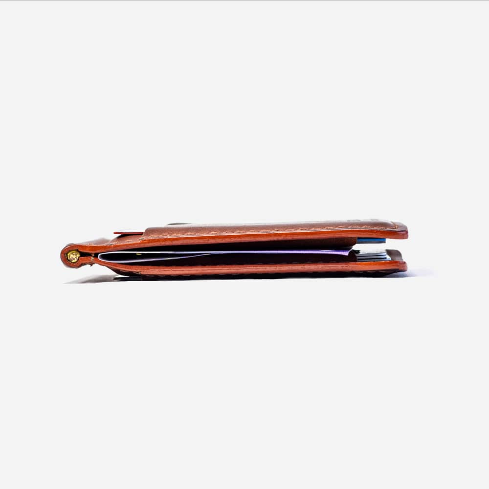 Slim Leather Wallet with Money Clip in Cognac