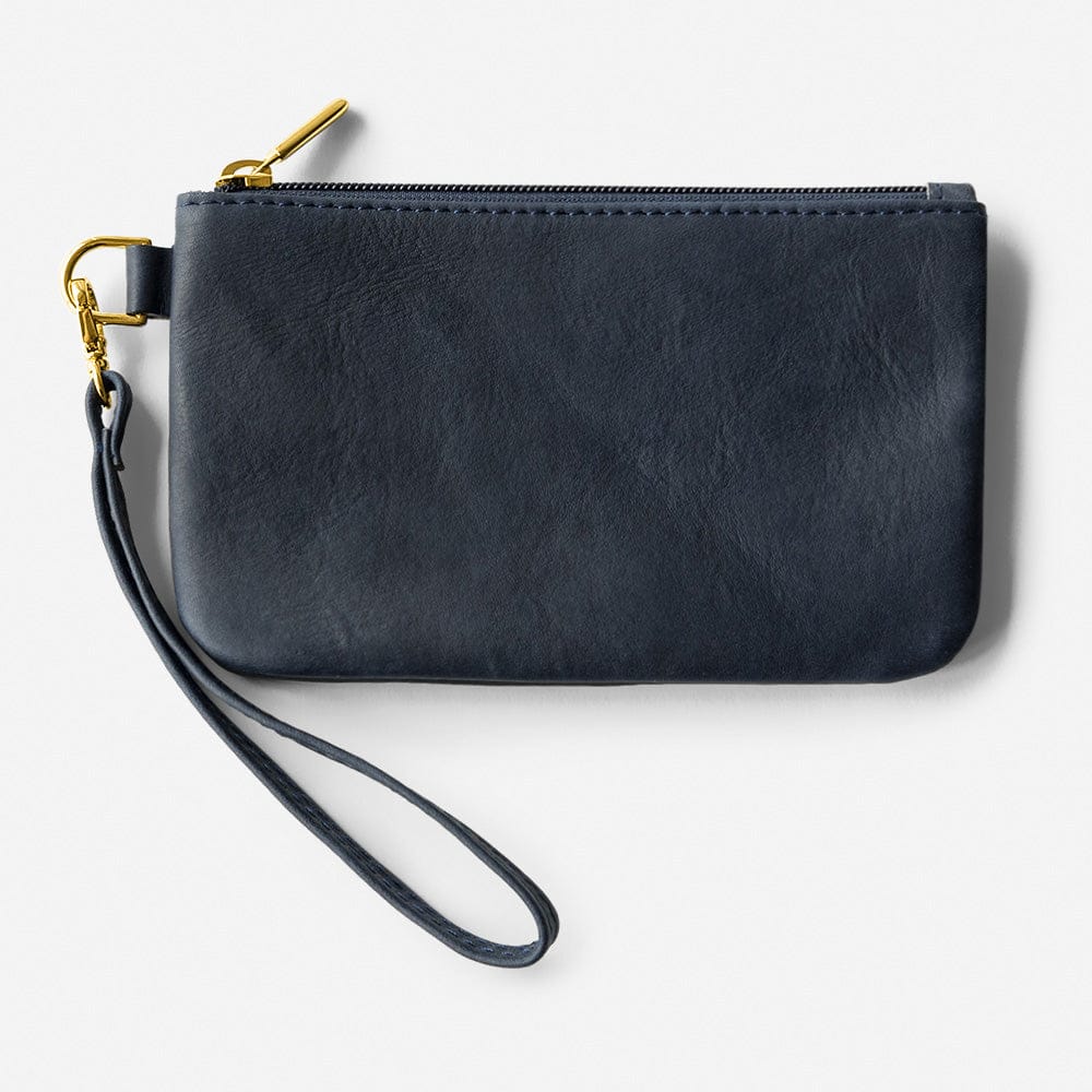 Leather Wristlet in Navy