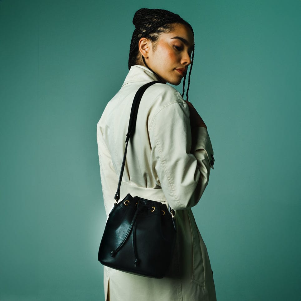Leather Bucket Bag in Black