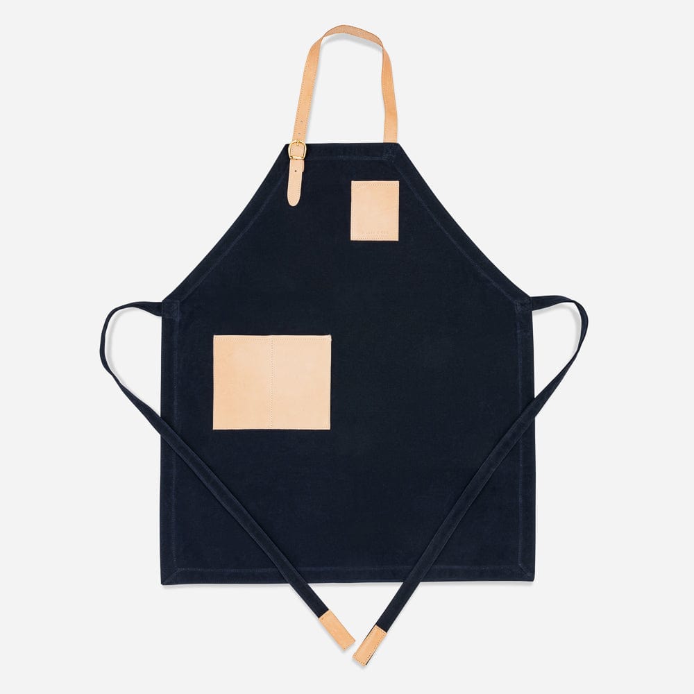 Waxed Cotton Twill Apron in Navy & Nude