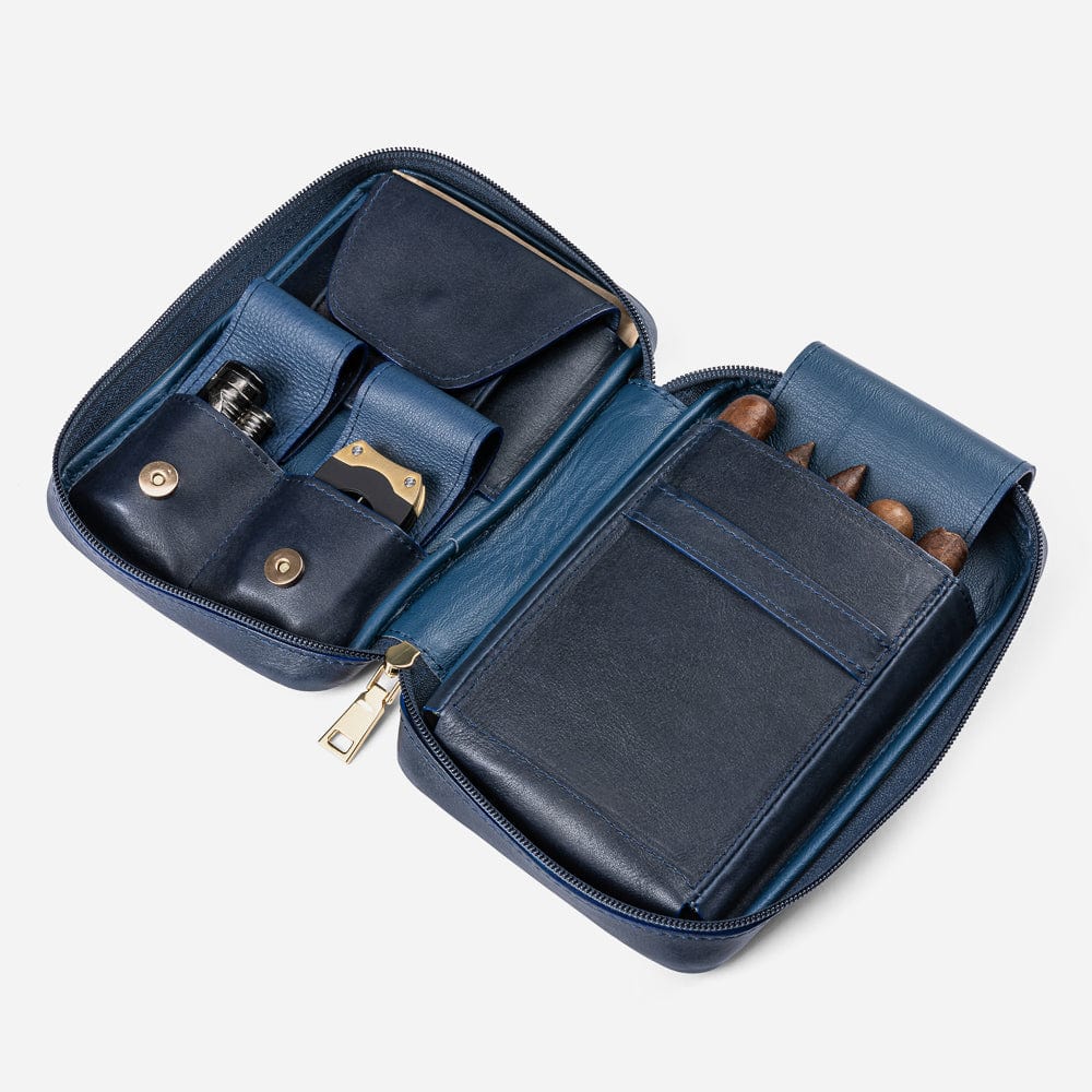 Leather Cigar Case in Navy