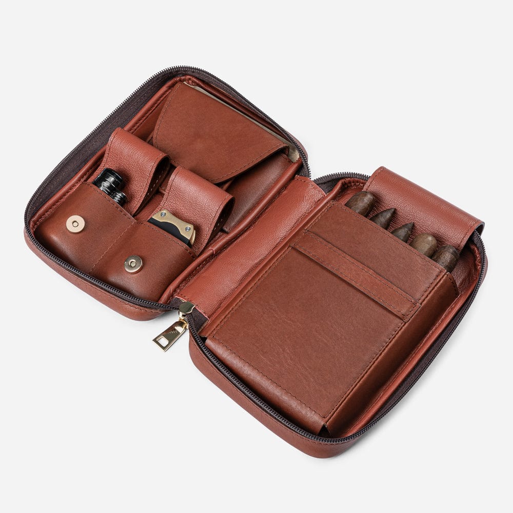 Leather Cigar Case in Cognac