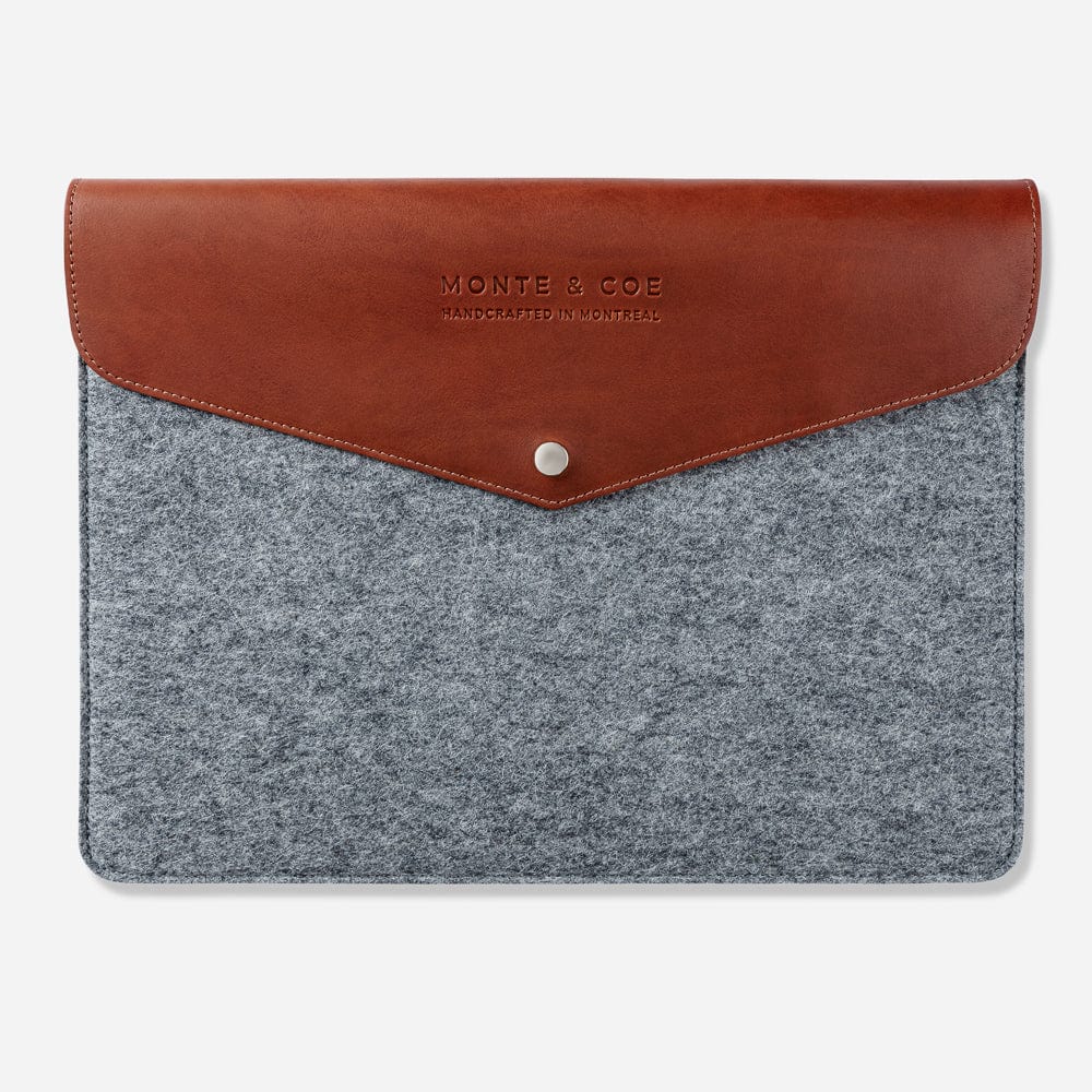 Merino Wool 13" Laptop Folio in Grey & Cognac