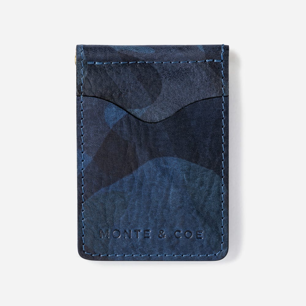 Leather Wallet with Money Clip in Navy Camo