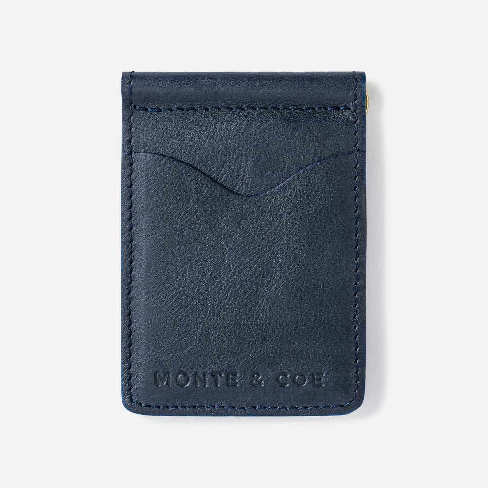 Leather Wallet with Money Clip in Navy