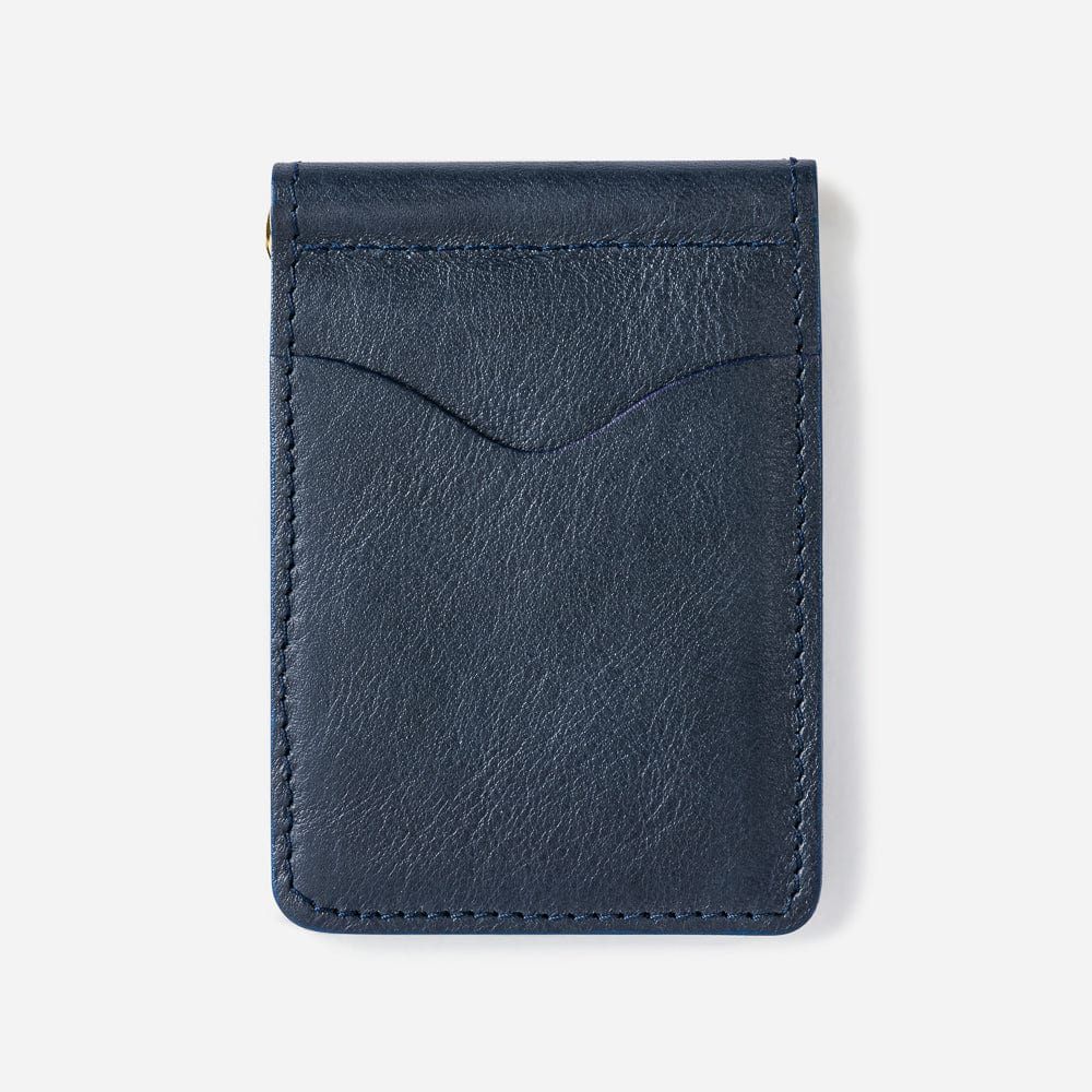 Leather Wallet with Money Clip in Navy