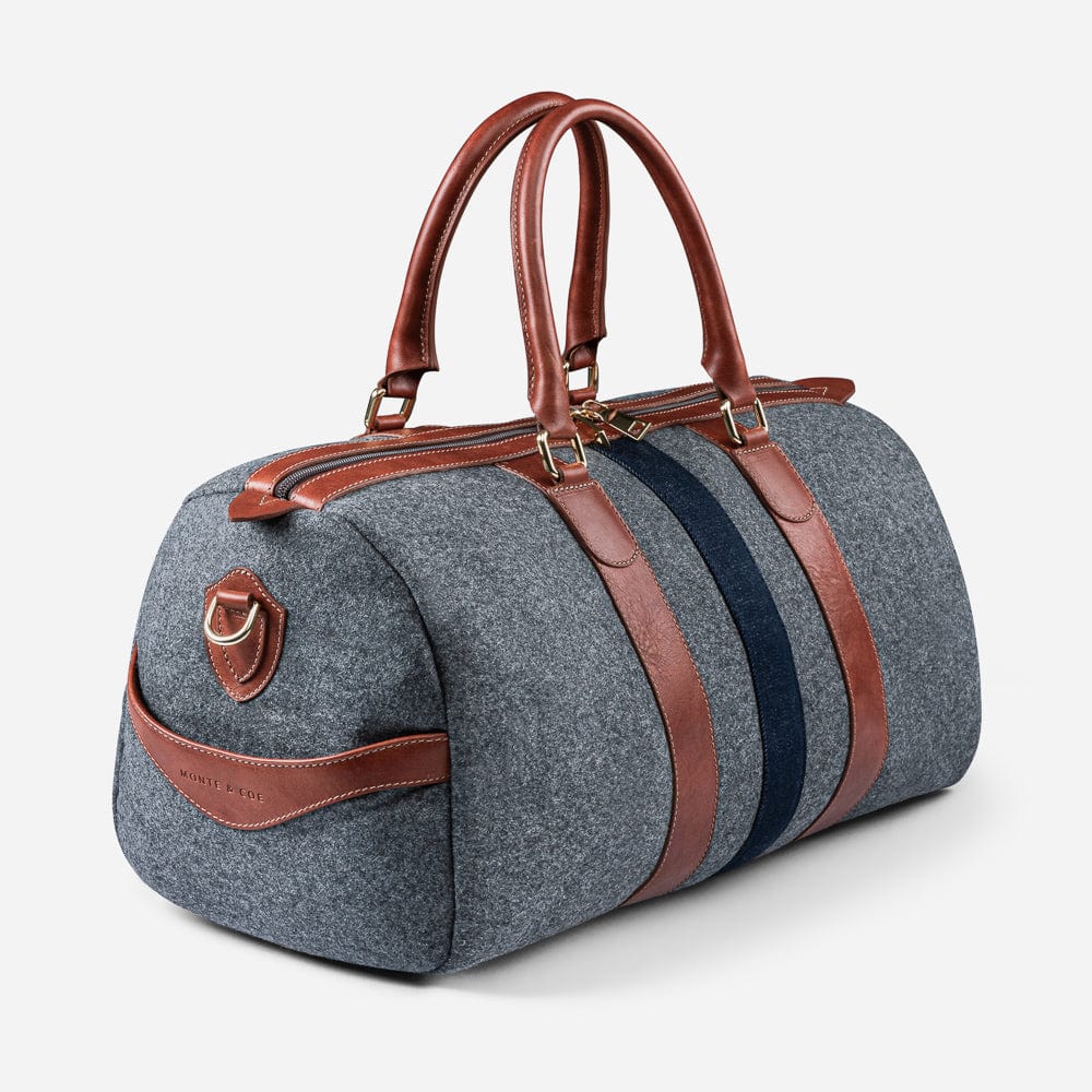 Italian Wool Weekender in Grey & Cognac