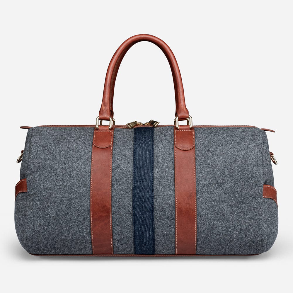 Italian Wool Weekender in Grey & Cognac