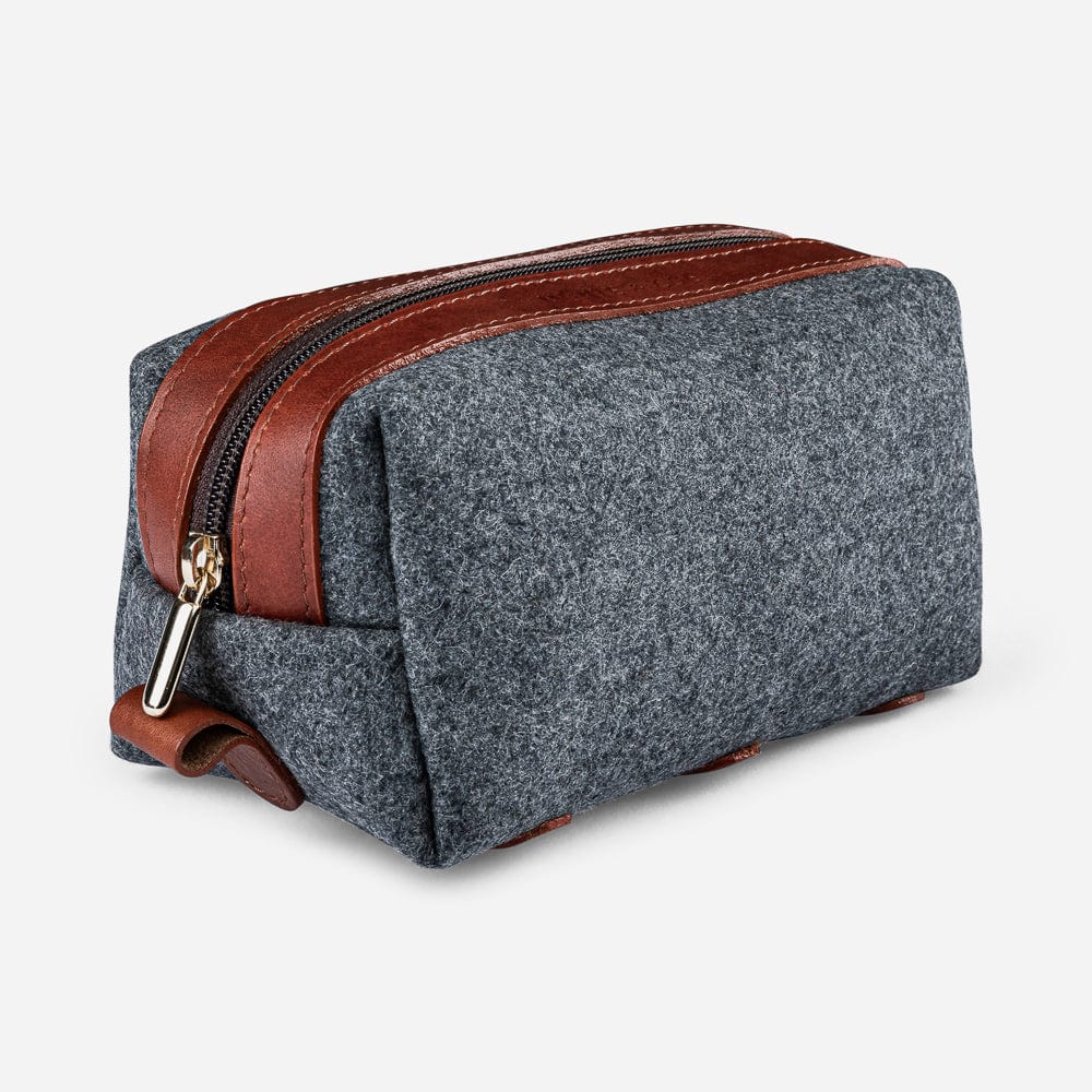 Italian Wool Dopp Kit in Grey & Cognac