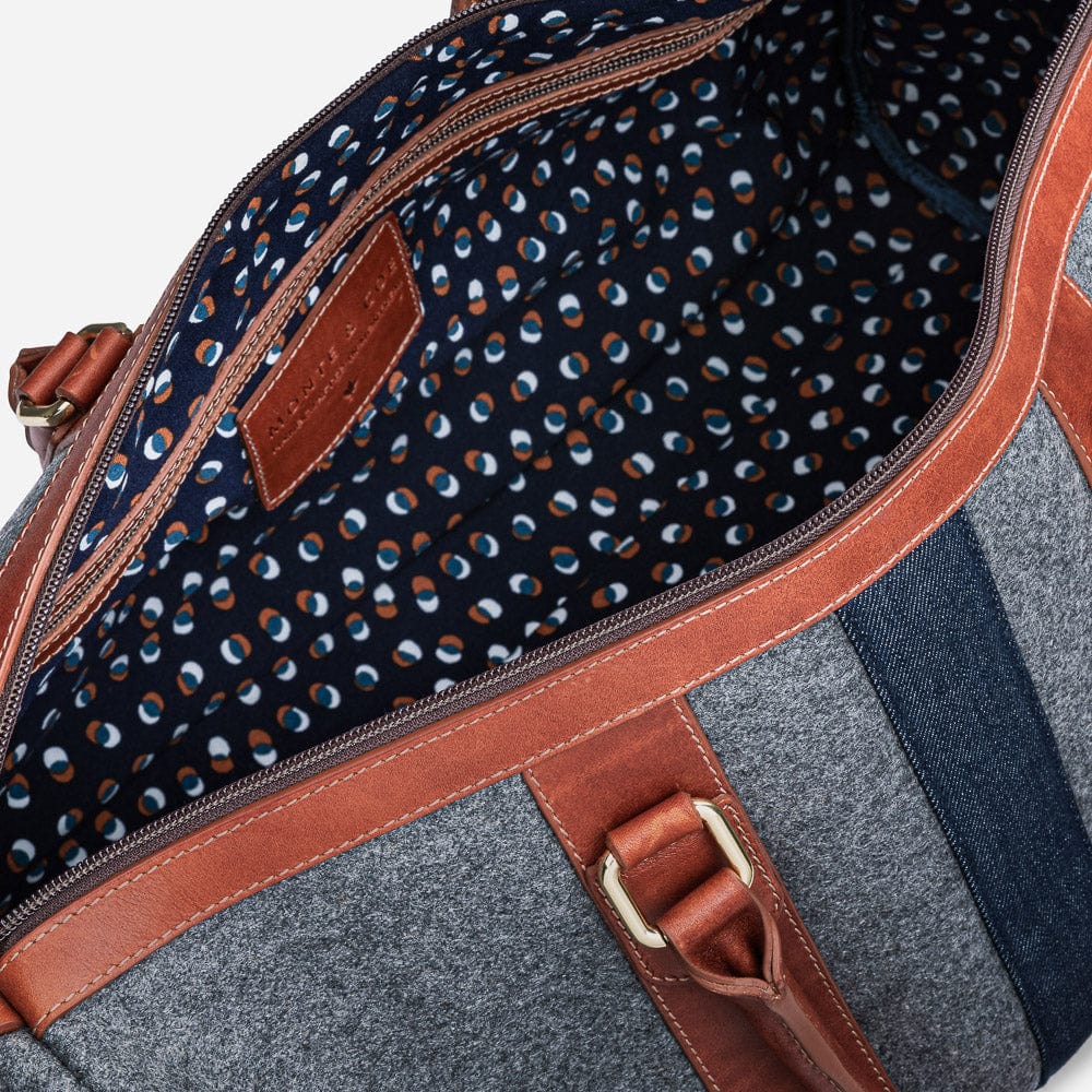 Italian Wool Weekender in Grey & Cognac