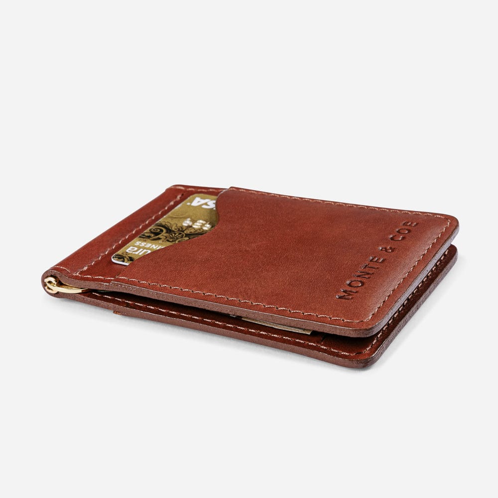 Leather Wallet with Money Clip in Cognac