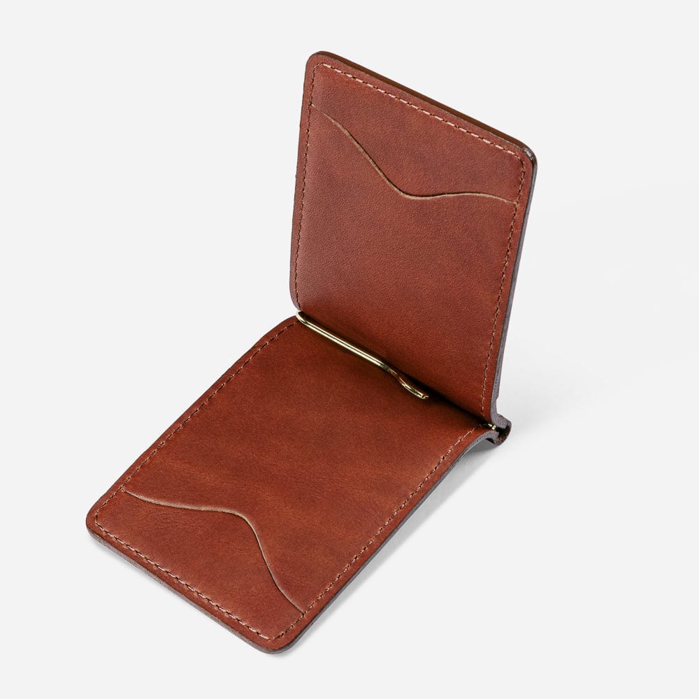 Leather Wallet with Money Clip in Cognac