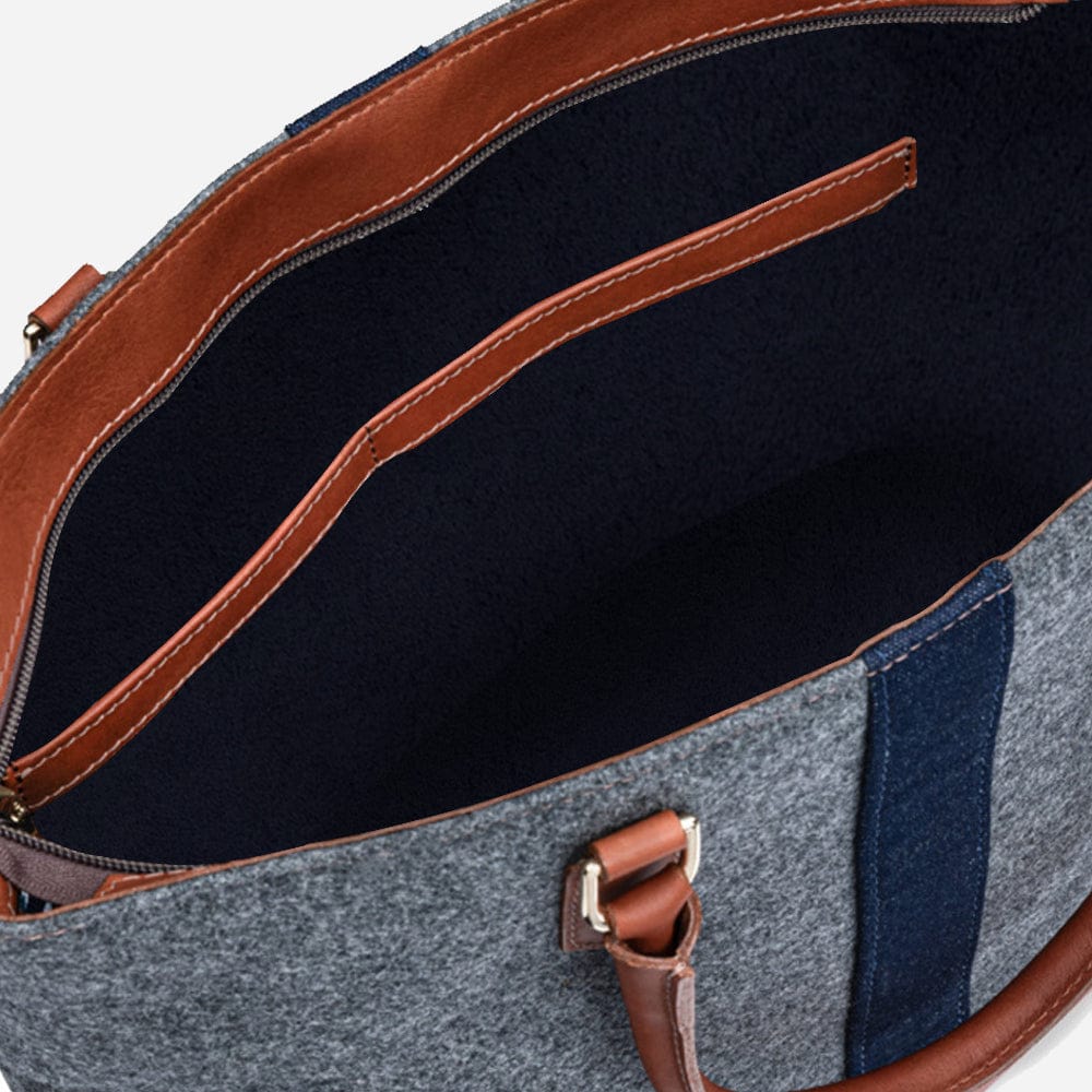 Italian Wool Tote in Grey & Cognac