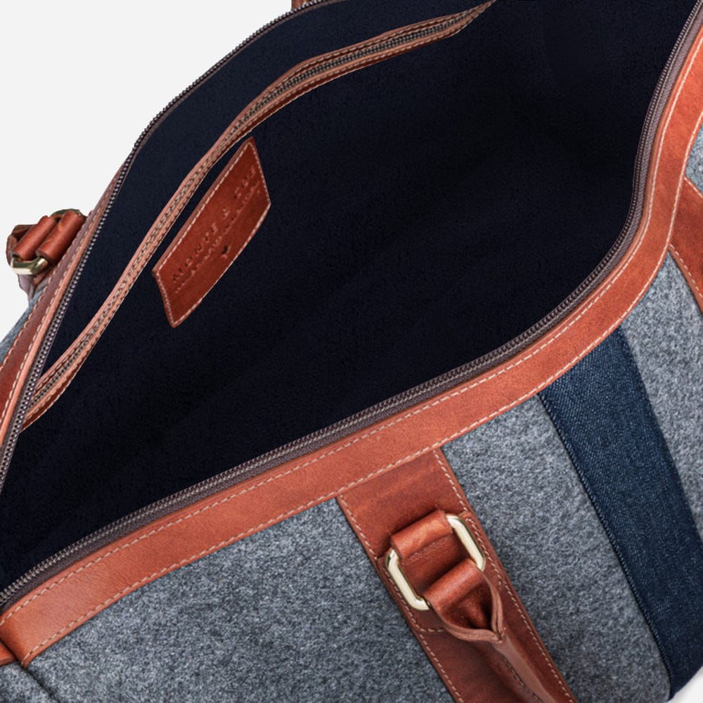Italian Wool Weekender in Grey & Cognac