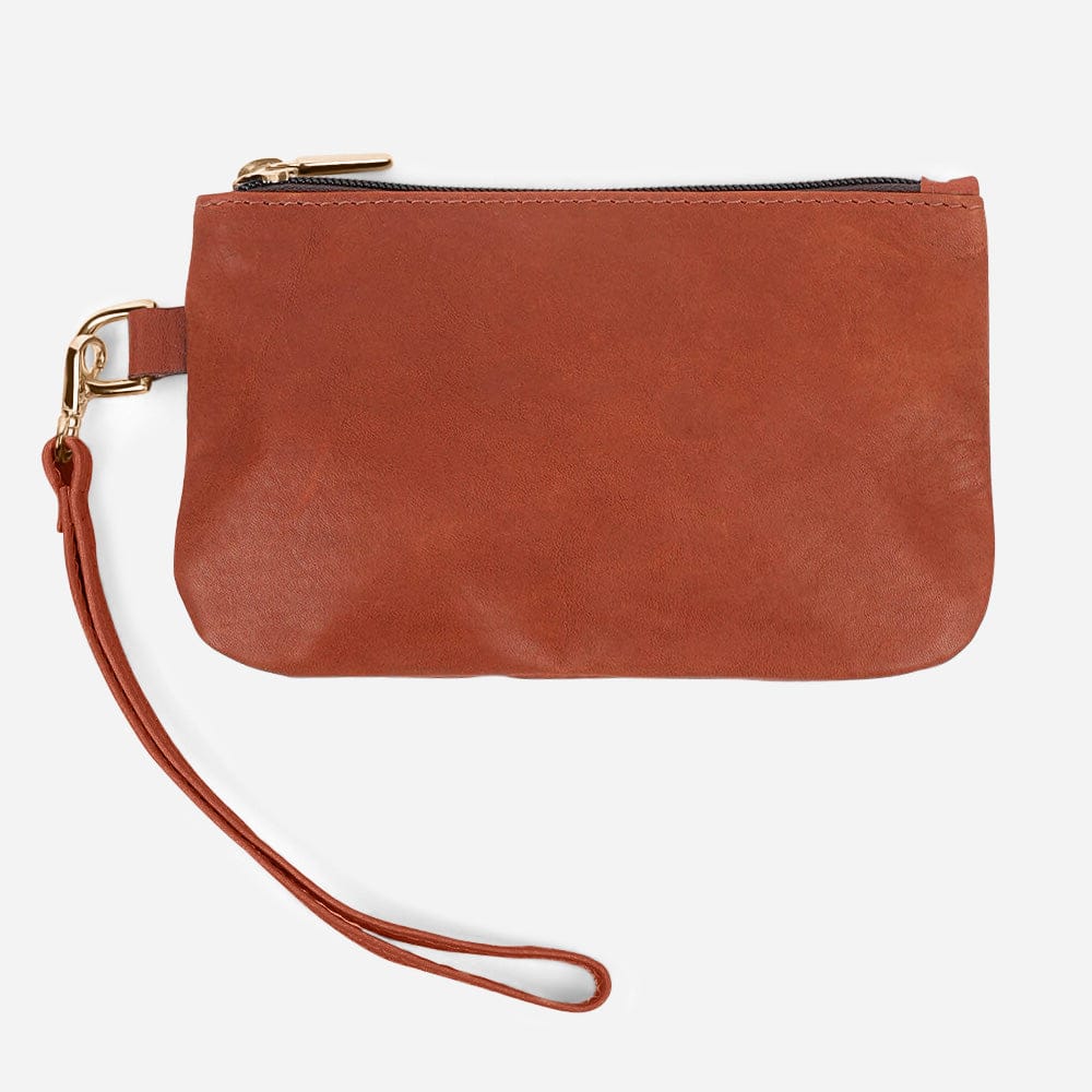 Leather Wristlet in Cognac
