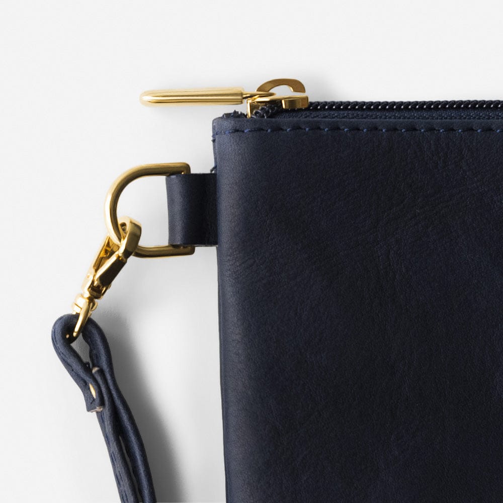 Leather Wristlet in Navy